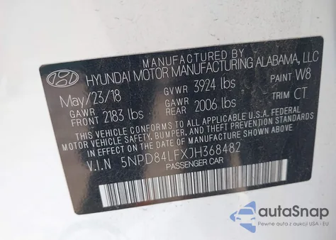 2018 Hyundai Elantra Sel z USA, uszkodzony, nr VIN 5NPD84LFXJH368482